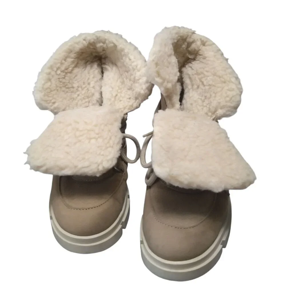 Avellini Portugal Women's EU 40/US 9 Shearling Boots Suede Lace Up Lug Sole Tan